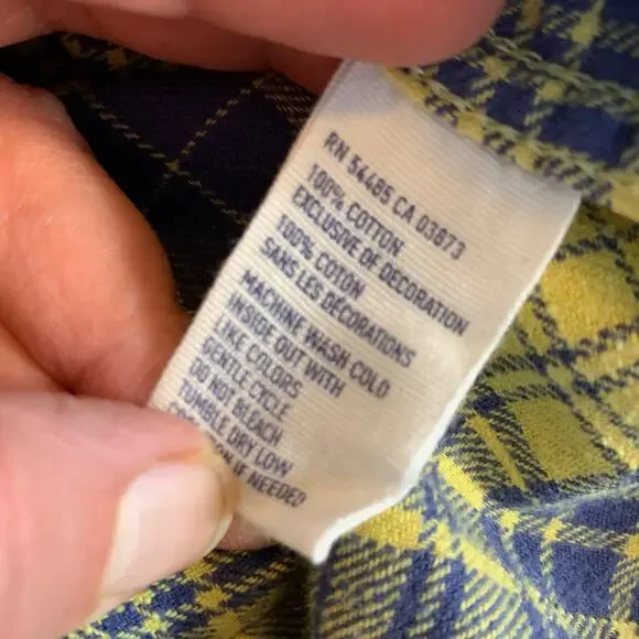 American Eagle Outfitters Yellow and Blue Plaid Flannel Button Down Size 4 - Picture 8 of 8